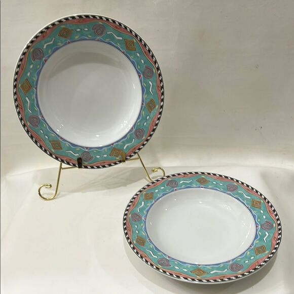 Christopher Stuart Laguna Jenny Faw White Blue Black Gold Dinnerware Bowls Set 2 - Picture 1 of 8